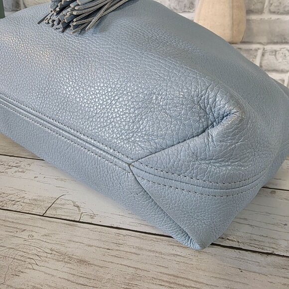 Michael Kors Camden Pebbled Leather Drawstring Bag Light Blue Tasseled Classic - Picture 10 of 12